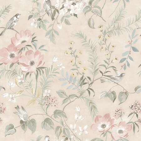 Manhattan Comfort Glasgow Frederique Blush Bloom 33 ft L X 205 in W Wallpaper BR4072-70003